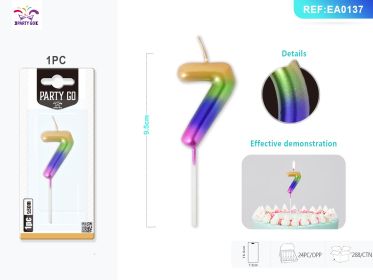 9.5 cm 1PCS *24PACK  Four-Color Gradient Number Candle Gradient Birthday Candle for Magical Cake Decorations (0-9: 7)