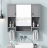 35'' x 28'' Modern Wall Mounted Bathroom Storage Cabinet, Bathroom Wall Cabinet with Mirror, Medicine Cabinet with Towels Bar