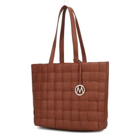 MKF Collection Rowan Woven Vegan Leather Women Tote Bag by Mia K (Material: Vegan Leather, Color: Brown)