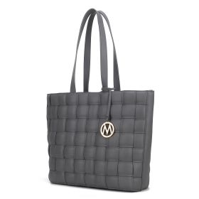 MKF Collection Rowan Woven Vegan Leather Women Tote Bag by Mia K (Material: Vegan Leather, Color: Charcoal)
