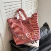 Striped Canvas Bag Tote Bag Large Capacity One Shoulder Handbag